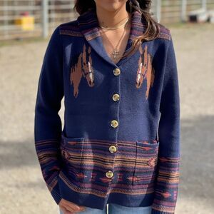 NWOT Cotton & Rye Western Horse Knit Cardigan Sweater Equestrian Southwest M